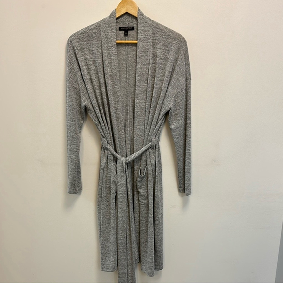 BANANA REPUBLIC long cardigan duster robe kimono style self tying belt grey lge - Picture 3 of 14